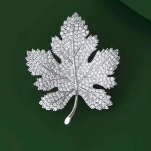 Autumn Crystal Leaf Silver Brooch